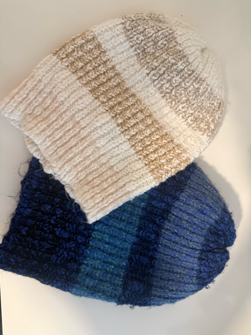Free People Striped Knit Beanie Duo - Cream & Blue